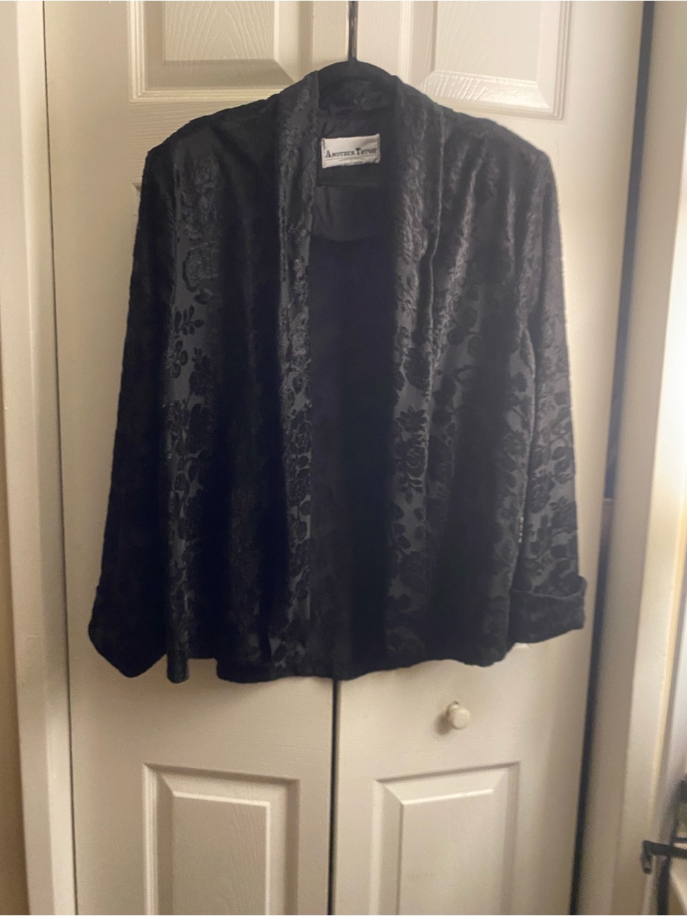 ⭐️Vintage black velvet open blazer with floral print (Another Thyme brand)